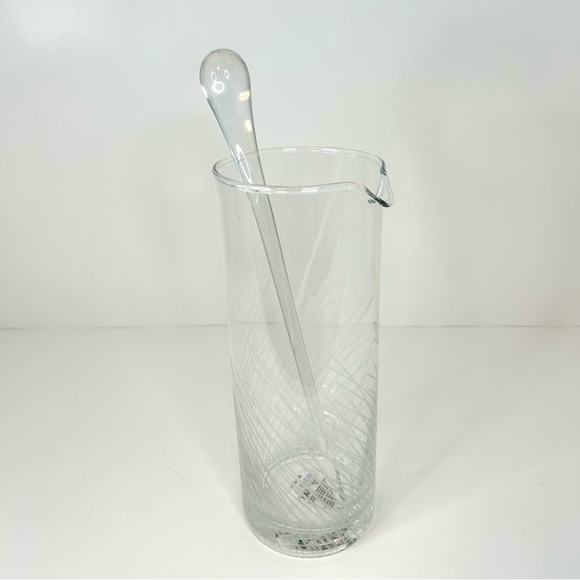 Pier 1 Hand Blown Martini Clear Etched Reed Pitcher Cocktail With Glass Stirrer - Picture 10 of 10
